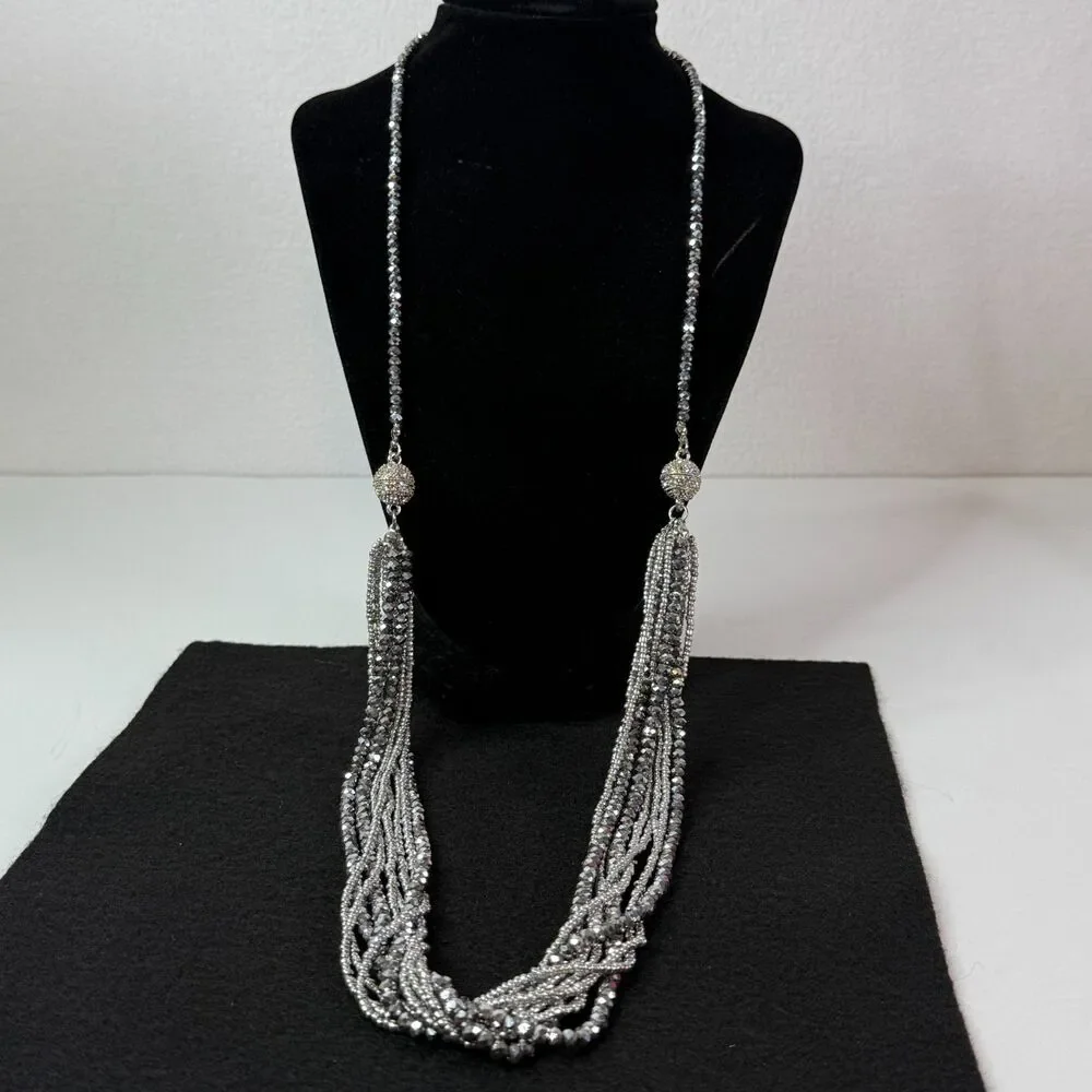 Silver Beaded Multi-Strand Necklace